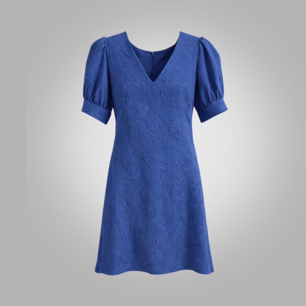 NWOT Tommy Hilfiger Blue Floral Jacquard Puff Sleeve Dress Size 2
